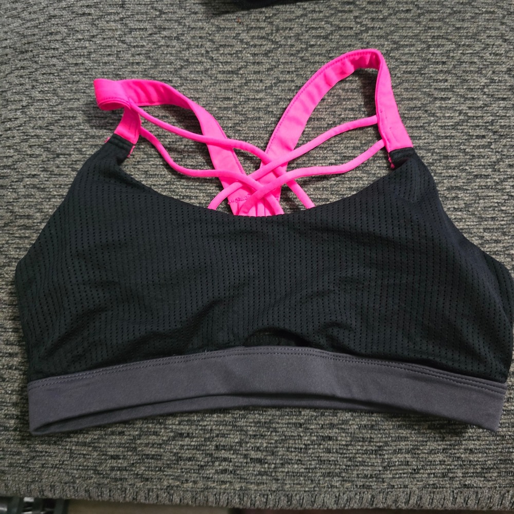 RBX Mesh Strappy Racerback Sports Bra Womens Small Black Pink Good Activewear